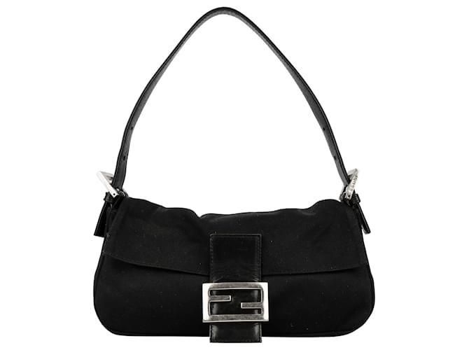 Borsa a spalla Fendi Baguette con fibbia FF nera Nero Tela  ref.1564985