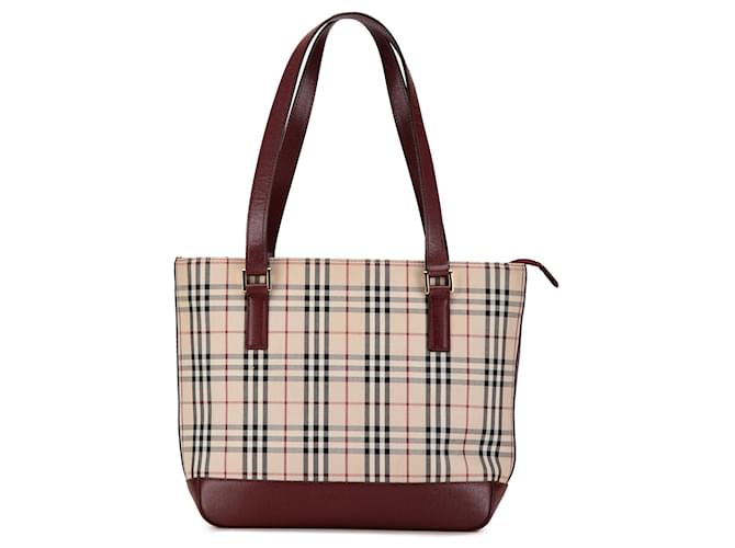 Rote Burberry House Check Tote Leder  ref.1565023