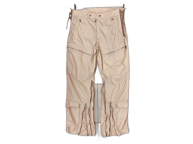 Pantaloni cargo biker astrali con zip e lacci Prada AW1999 Beige