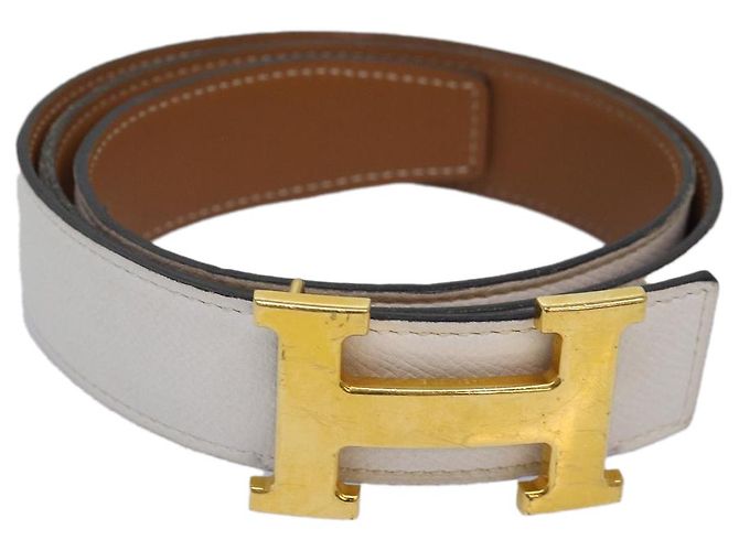Hermès HERMES Constance Gürtel Leder 37,4"" Weiß Auth am6629
