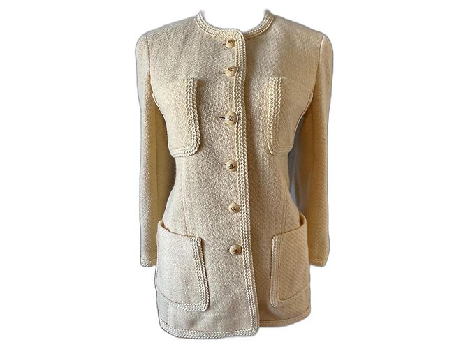 Chanel Tweed Jacket Yellow Size 38