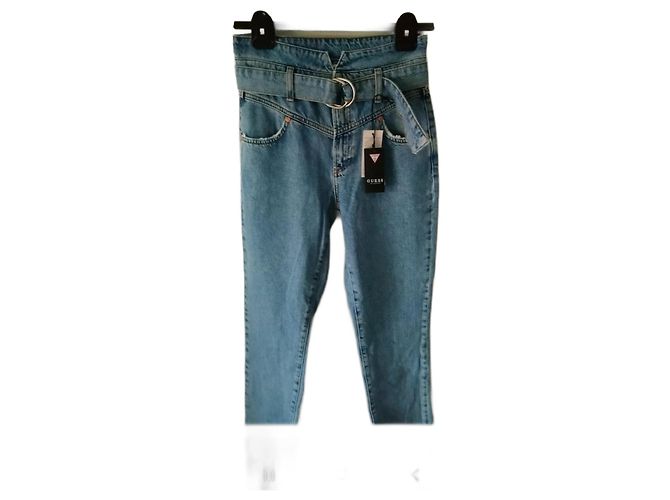Guess High Rise Jeans Light Blue Cotton