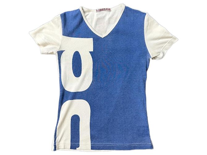 Autre Marque Sabotage Cotton Slim Fit Tee. White Red Blue