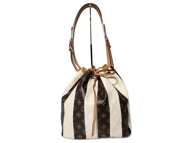 Sac Petit Noé Monogram Rayures Édition Limitée Louis Vuitton Marron/Crème