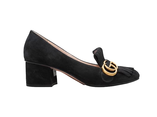 Black Gucci Marmont GG Block Heels Size 37.5 Suede ref.1568682 Joli Closet