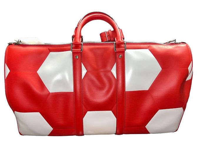 Louis Vuitton Keepall 50 World Cup Leder Weiß Rot