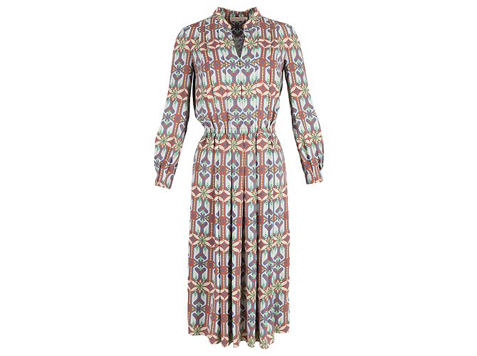 Tory Burch Geometric-Print Pleated Midi Dress In Multicolor Polyester Multiple colors