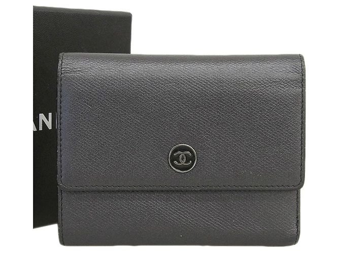 Chanel Leather Trifold Wallet Black