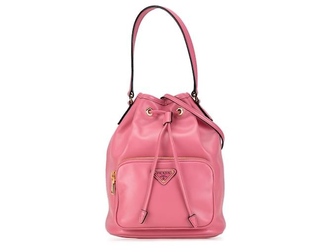 Rosa Prada Mini Soft Calf Drawstring Bucket Bag Pink Leder ref.1573133 Joli Closet