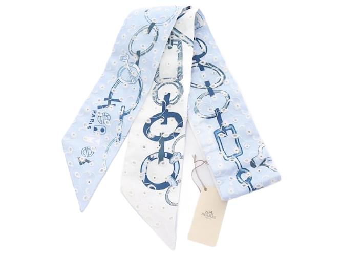 Hermès Hermes Twilly English Embroidery Do Re Boucles Silk Scarf Blue Multiple colors  ref.1573367