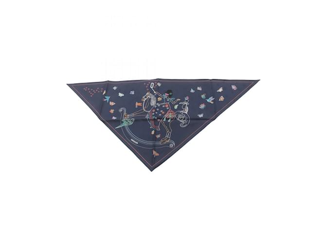 Écharpe Hermès Carré STORY Soie Multicolore Bleu Marine  ref.1573463