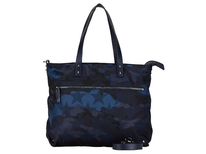 Bolsa tote camuflada com studs Valentino Azul Azul marinho