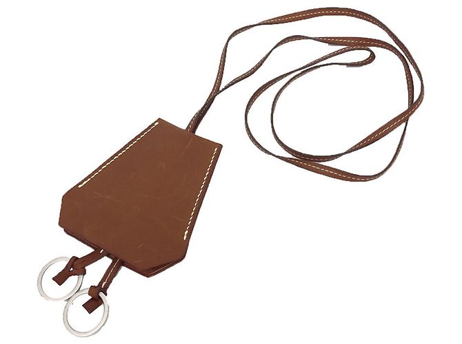 Ring Hermès Charm de suporte para chave com sino de crochê de couro Hermes Marrom