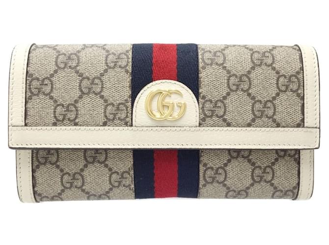 Gucci Long Wallet 523153 GG Continental Ophidia White Beige Leather Cloth ref.1575373 Joli Closet