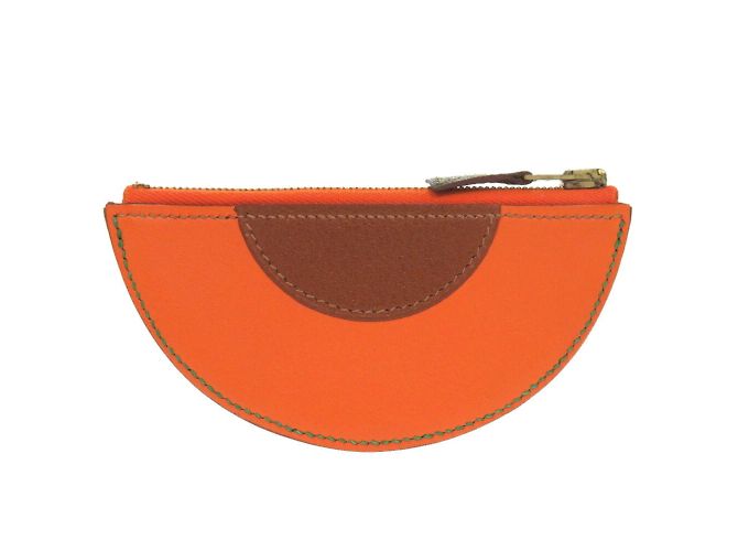 Hermès Hermes Fruit Orange Leather Coin Case Brown