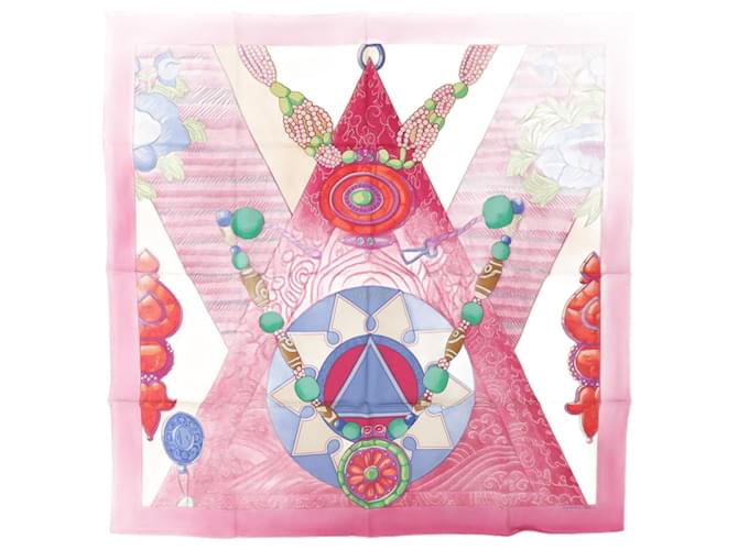 Hermès Écharpe en soie rose Hermes Carre 90 TIBET 2 Multicolore Bleu clair  ref.1575916