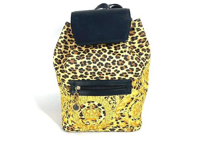 Versace Leopard Print Backpack Black Yellow