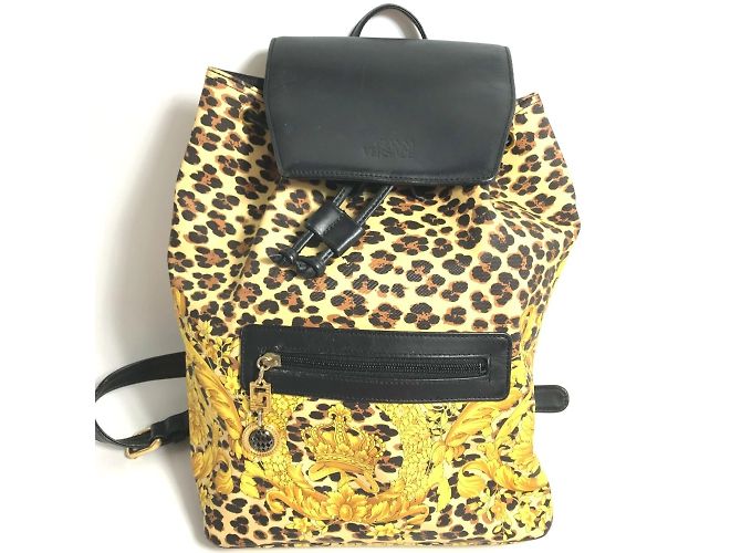 Versace Leopard Backpack Black Yellow 