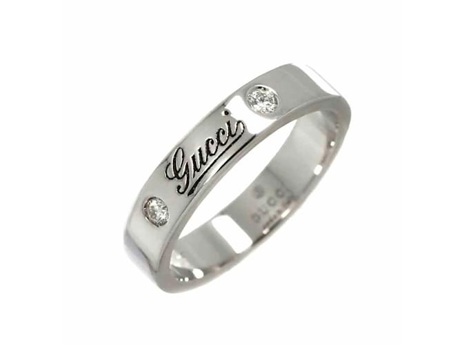 GUCCI Icon Print #11 Diamond Band Ring Silvery White gold ref 