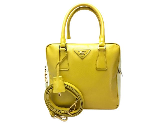 Bolso Prada Saffiano Bernice Blanco Amarillo