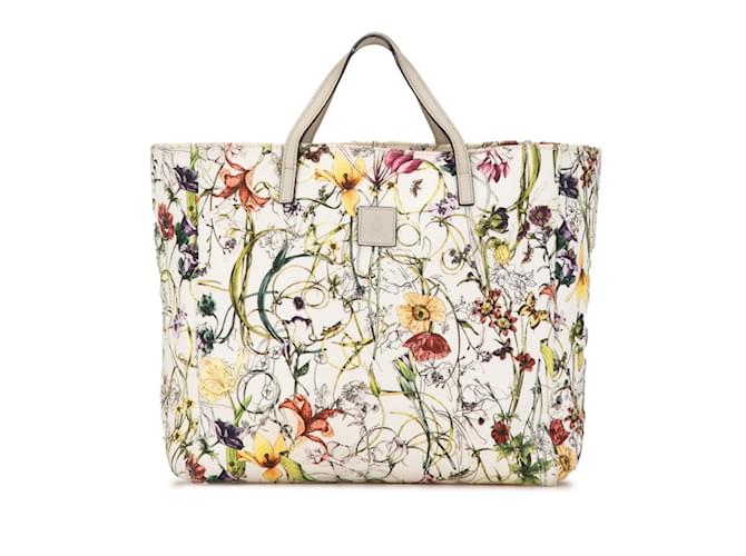 Gucci Flower Motif Tote Bag White Multiple colors Green Leather Cloth ref.1577472 Joli Closet