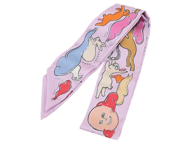 Foulard Hermès Twilly - Mille et Une Lapins Soie Violet  ref.1578091