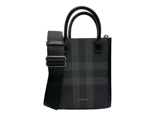 Burberry Black and Gray Handbag Brown Leather Plastic