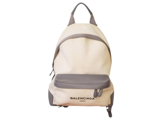 Balenciaga Canvas and Leather Backpack Beige