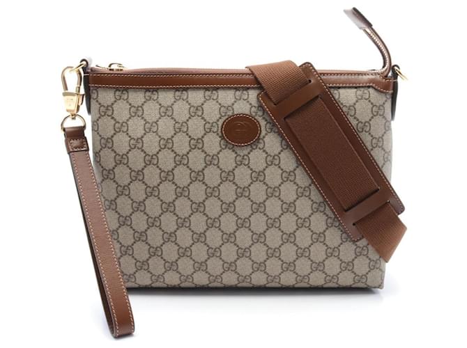 Borsa a tracolla Gucci GG Supreme con logo intrecciato G Marrone