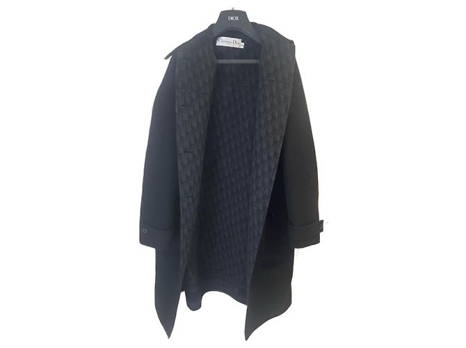 Dior Black Wool Coat Dior Oblique Monogram Size 36