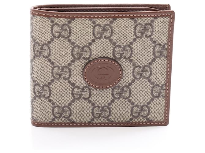 Gucci Interlocking G GG Supreme Bi-fold Wallet Brown Black Leather Plastic  ref.1581552
