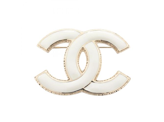 Chanel vergoldete Emaille Brosche Weiß Golden