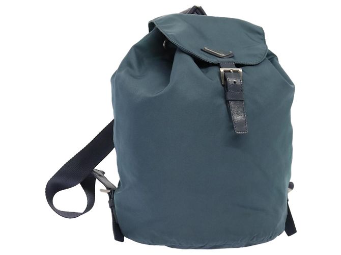PRADA Backpack Nylon Blue Silver Auth 85634 Silvery