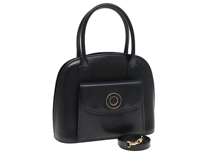 Céline Bolsa de mão CELINE em couro 2 vias preta e dourada Auth 85493 Preto Dourado