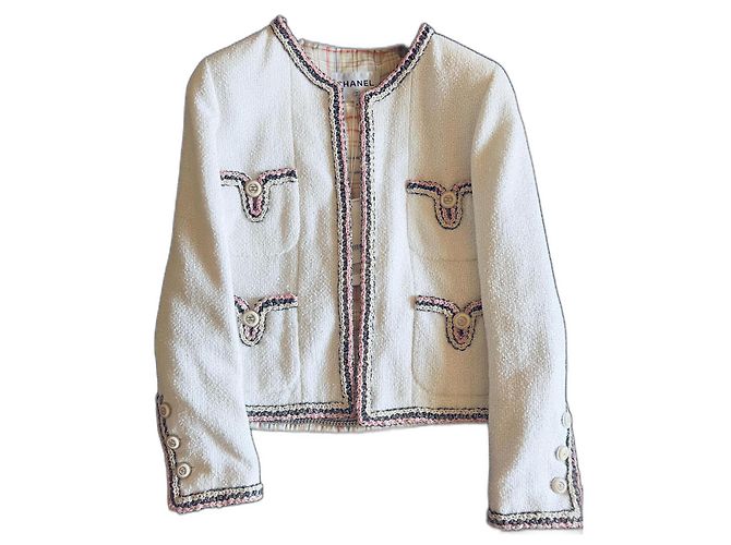 Cambon Chanel 20C Little White Jacket White Tweed Size 40