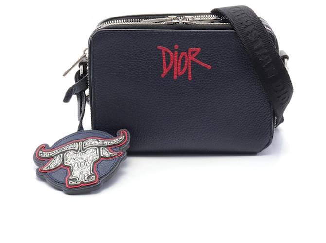 Christian Dior Dior x Shawn Stussy Shoulder Bag Navy blue Leather