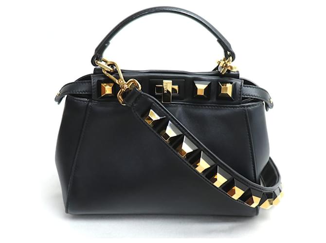 Fendi Peekaboo Studded 2 Way Shoulder Bag Black Leather ref.1584104 Joli Closet