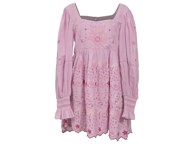 Abito Mini Freja LoveShackFancy in cotone rosa chiaro Marrone