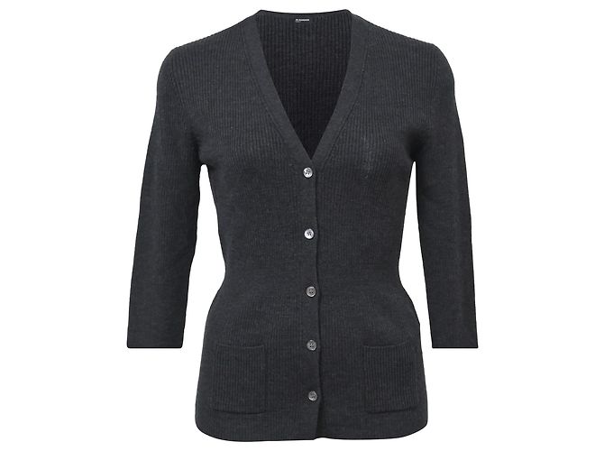 Jil Sander Knopf-Cardigan aus grauer Wolle
