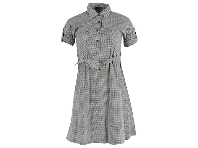 Abito camicia belted in cotone nero con stampa a mini gingham Theory