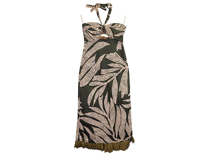Autre Marque Johanna Ortiz Midi Cocktails In Zanzibar Printed Dress in Green Cotton  ref.1585065