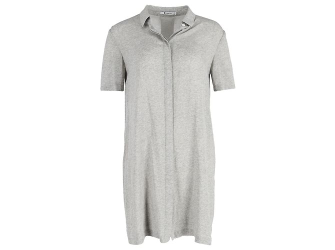 Vestido camisa mini com detalhes desfiados Alexander Wang em algodão cinza