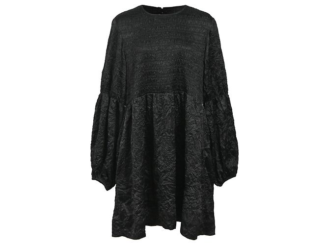 Ganni gerafftes Mini-Kleid aus recyceltem Polyester in Schwarz