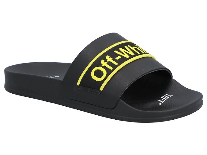 Off White logo-print leather slides Black