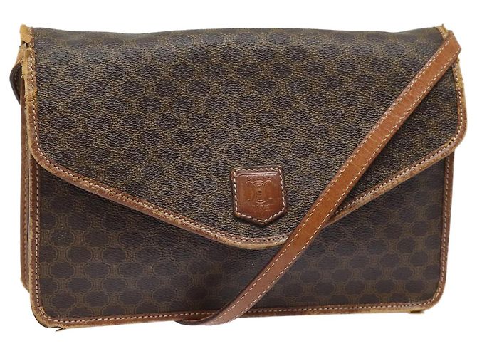 Céline Bolsa de ombro em lona Macadam CELINE em couro PVC marrom Auth mr393