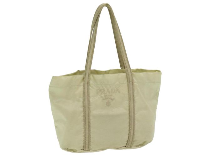 PRADA Bolsa de Mão Nylon Prata Bege Auth 85481