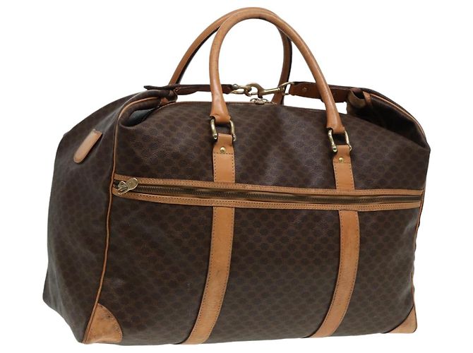 Céline Bolsa Boston em lona Macadam CELINE em couro PVC marrom Auth mr364