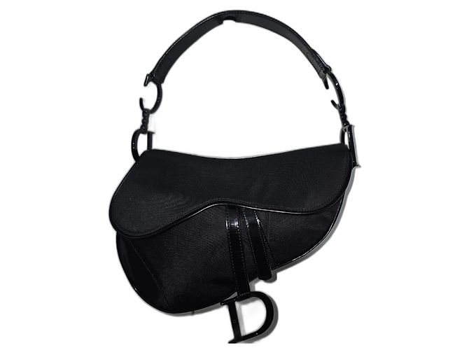 Borsa Christian Dior Galliano Saddle in seta nera Nero