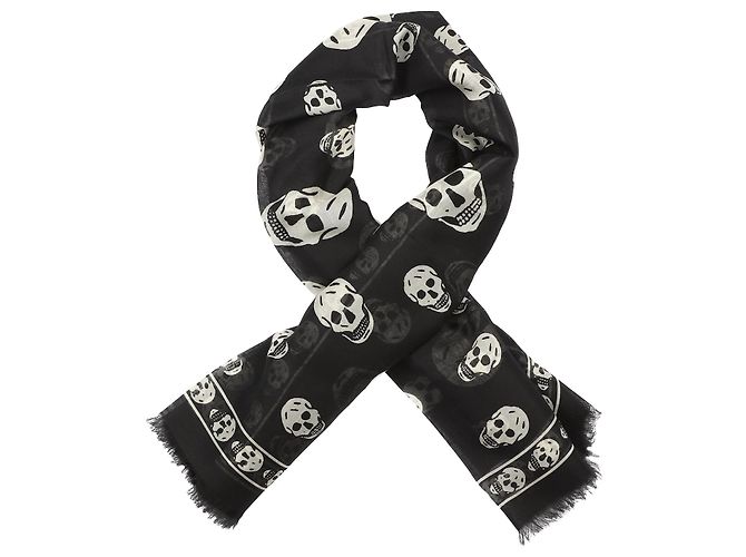 Alexander Mcqueen Sciarpa in seta con motivo teschio Nero