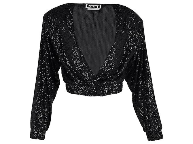 Autre Marque  Rotate Birger Christensen Deep V-Neck Sequin-Detailed Jacket in Black Polyester  ref.1586759